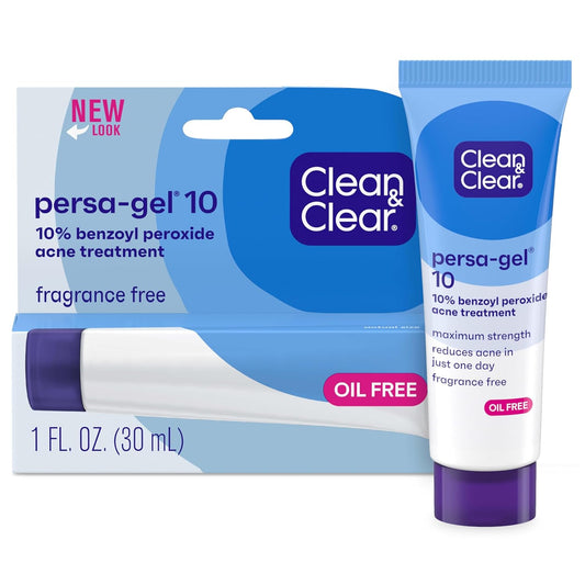 Persa-Gel 10 Oil-Free Acne Spot Treatment with Maximum Strength 10% Benzoyl Peroxide, Topical Pimple Cream & Acne Gel Medication for Face Acne, Fragrance-Free, 1 Fl. Oz, 4 Pack