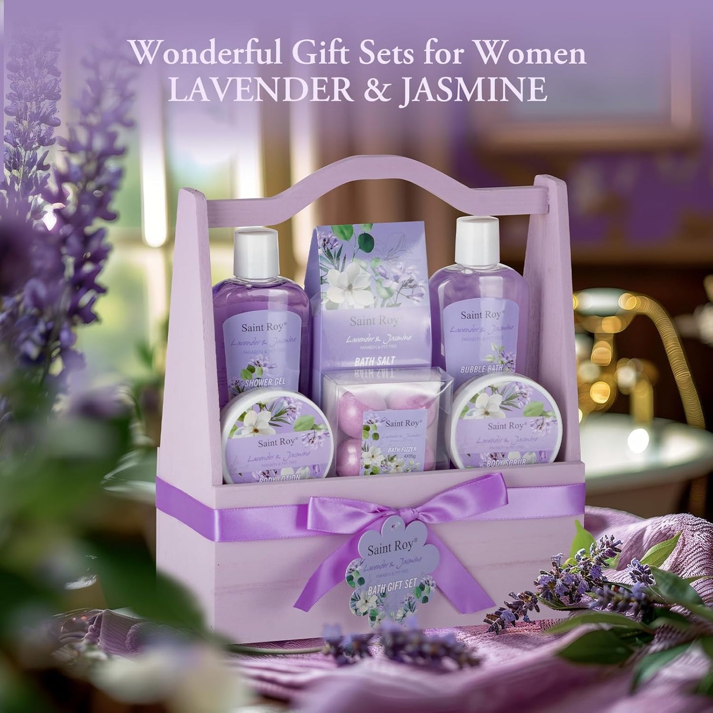 Spa Gift Baskets for Women - 13Pcs Lavender Jasmine Luxury Spa Gift Set with Nourishing Birthday Gifts for Women, Mothers Day Gifts, Gift Set Bath Spa Basket, Women Valentine'S Day Unique Gift Ideas